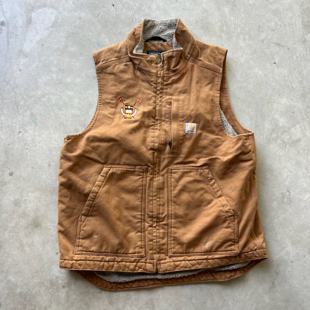 Carhartt Brown Sherpa Lined Mock Neck Vest OV4277-M Mens Medium Loose Fit